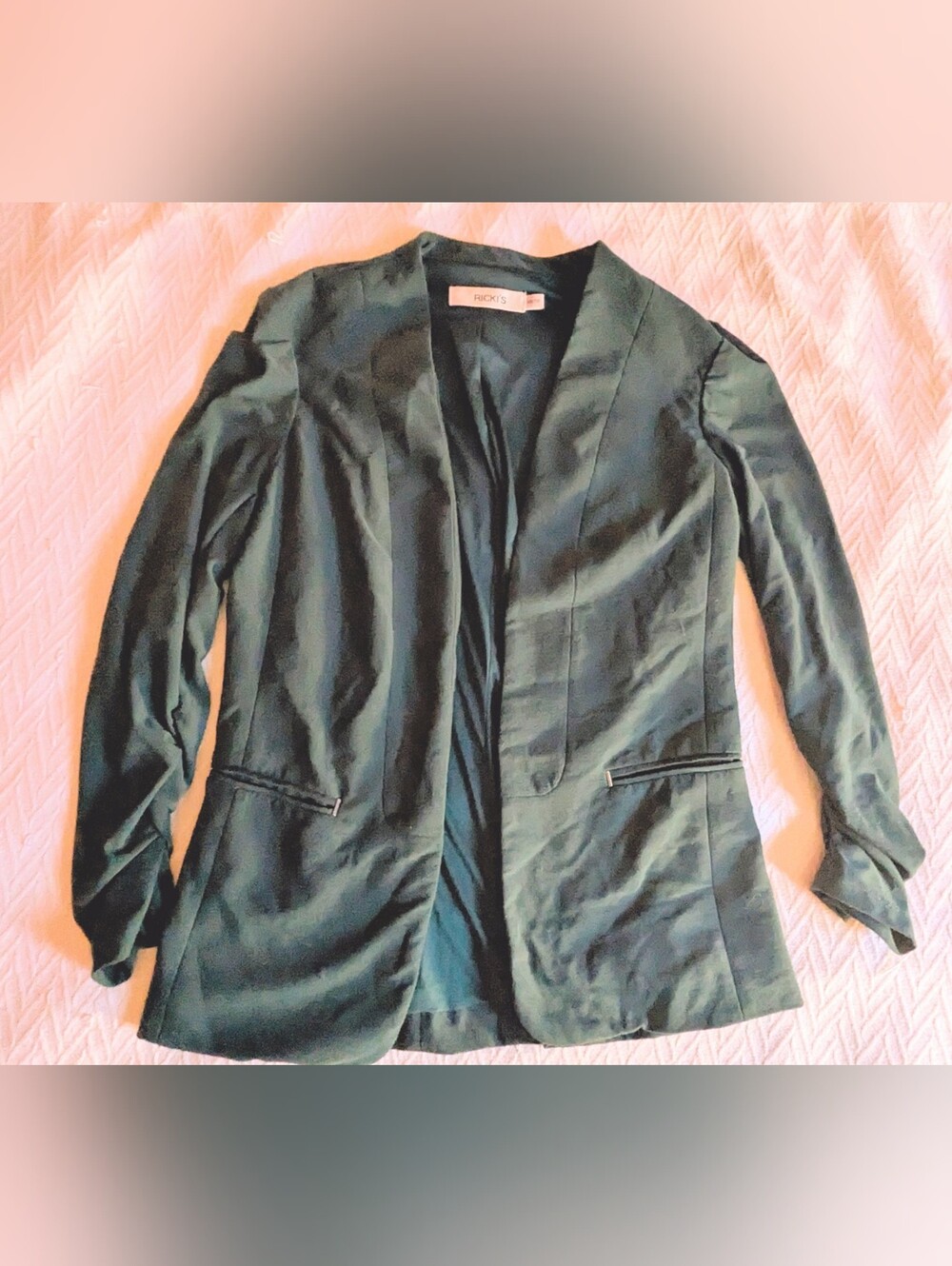 Size XS Ricki's GUC Dark Hunter Green Open Front Blazer Jacket